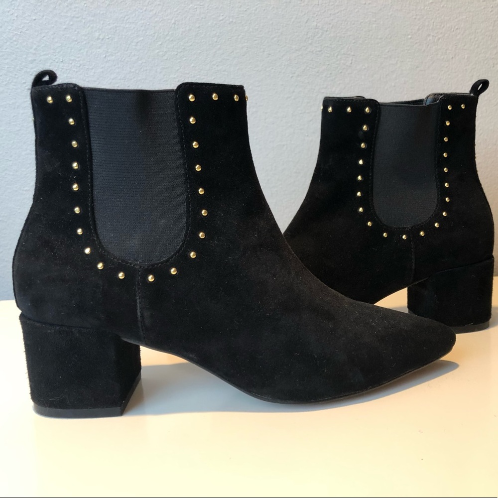 Suede black booties with gold studs
